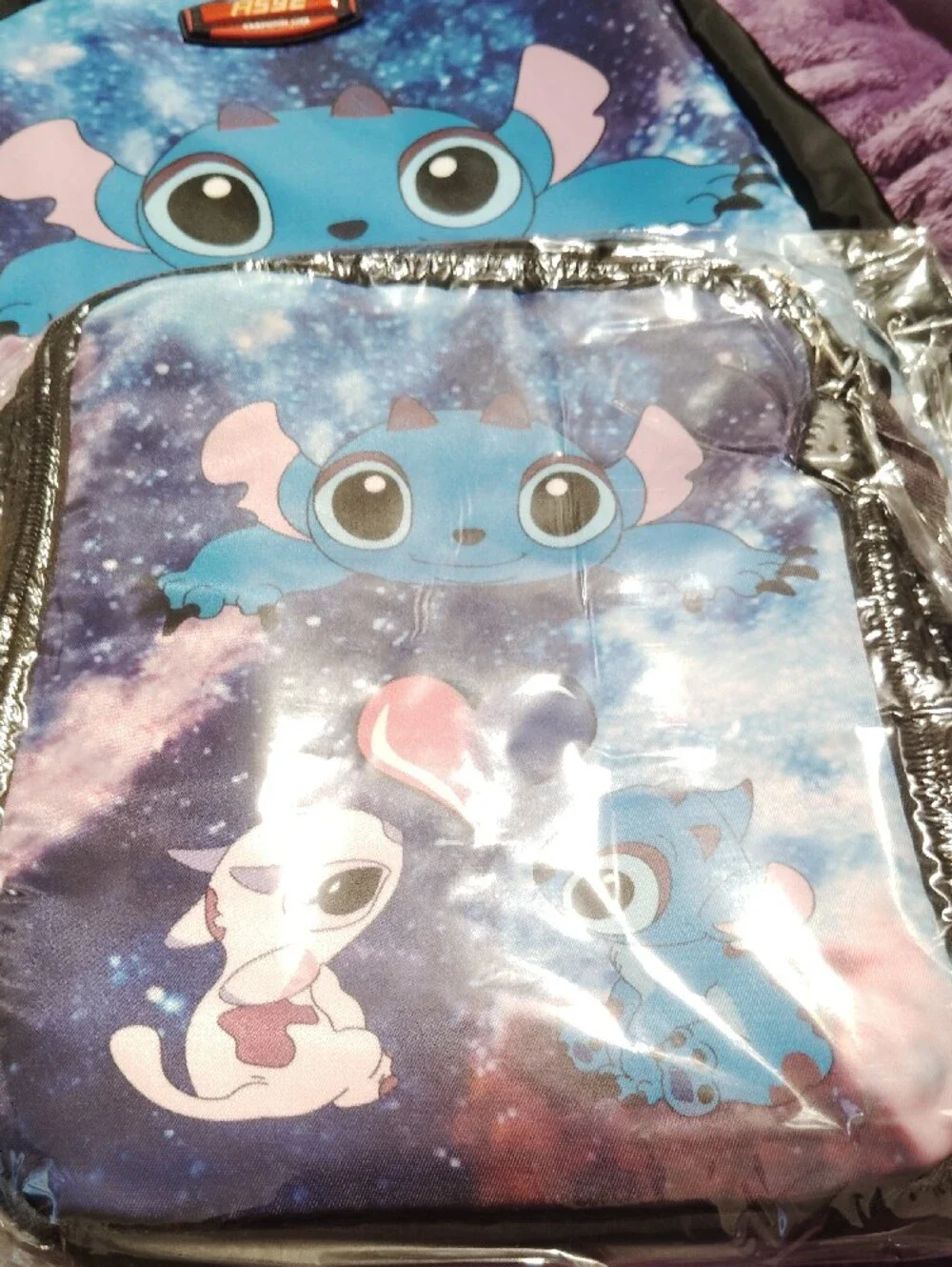 Blue Cartoon Galaxy Kids Backpack & Lunch Bag & Pencil Case with Heart Print